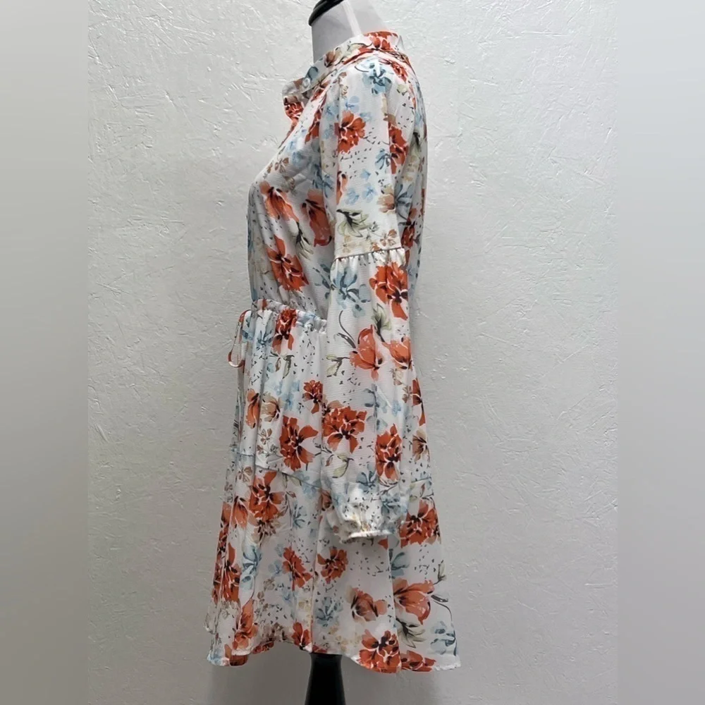 Women’s Chic Floral Button Front Mini Boho Dress - L